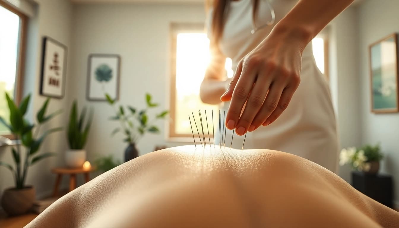 Experience north edmonton acupuncture with skilled hands delicately placing needles, creating a serene healing environment.