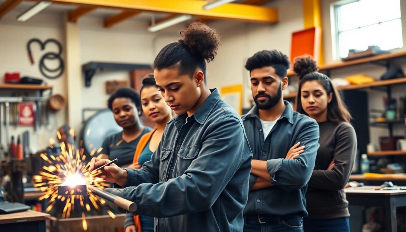 Students actively learning skills at a trade school in Tennessee, showcasing hands-on training.