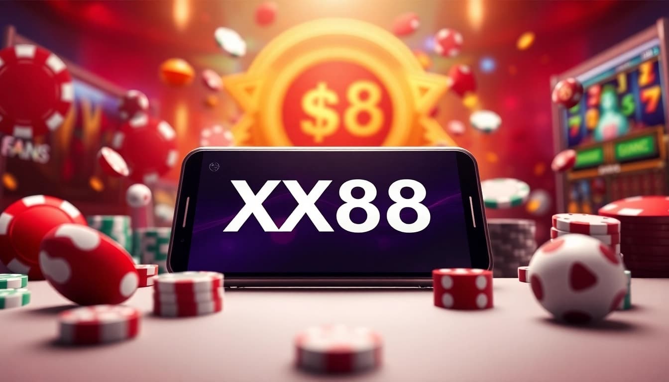 Experience the excitement of XX88's engaging mobile gambling platform with vibrant casino graphics.