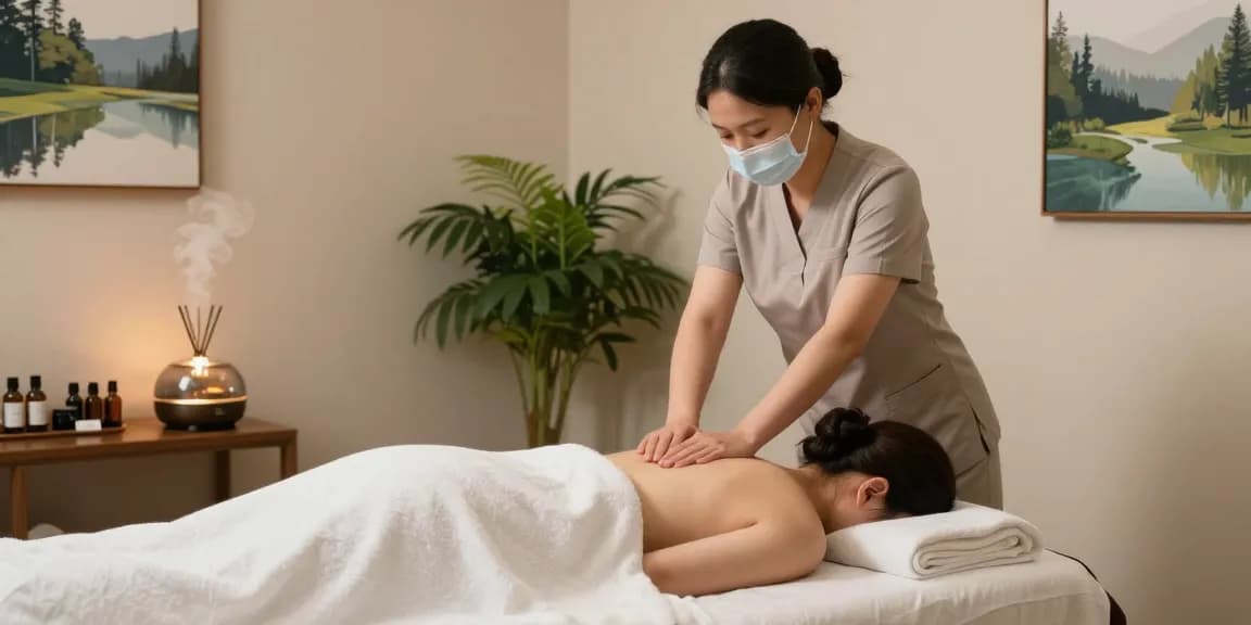 마사지로 편안함을 주는 스웨디시 마사지 치료 장면