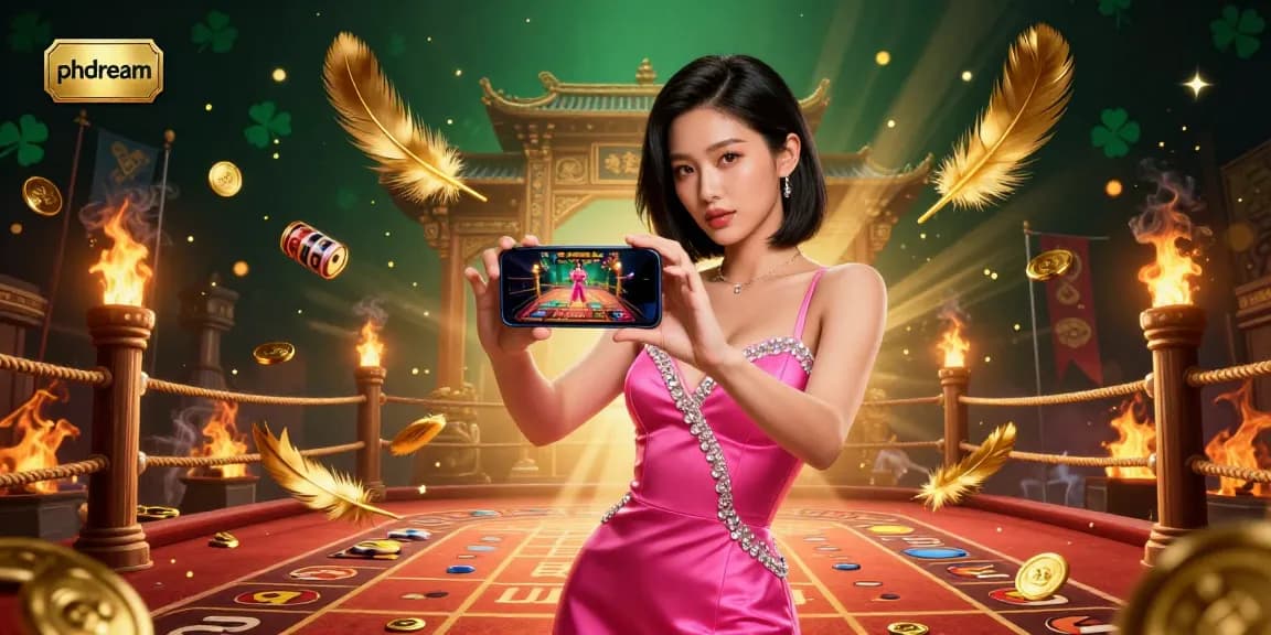 Experience exciting live dealer games with phdream, surrounded by golden coins and dynamic casino elements.