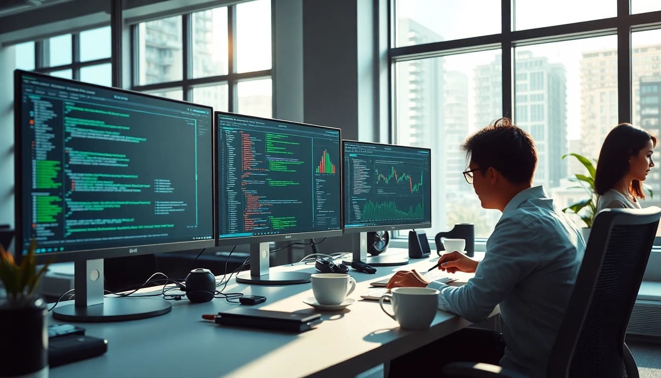 Engaging software engineering workspace showing coding and data analysis