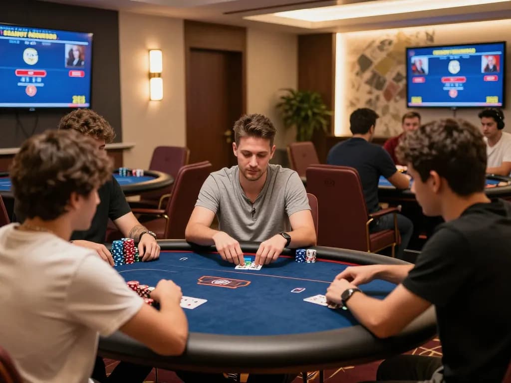 Poker players engaging in a thrilling online game at vipwin, showcasing excitement and strategy.