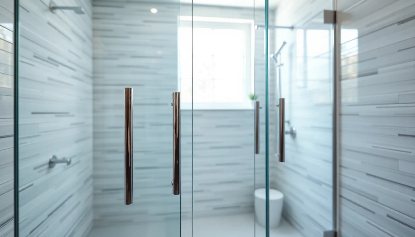 Showcasing sliding shower doors in a contemporary bathroom with sleek glass and chrome features.