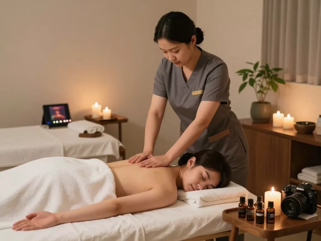 Expert therapist performing 서초스웨디시 massage in a tranquil spa atmosphere with aromatherapy elements.