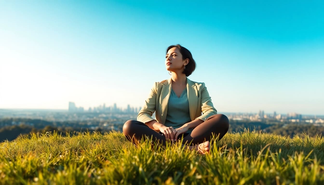 Find my true calling as a professional woman reflects on her future under a blue sky.