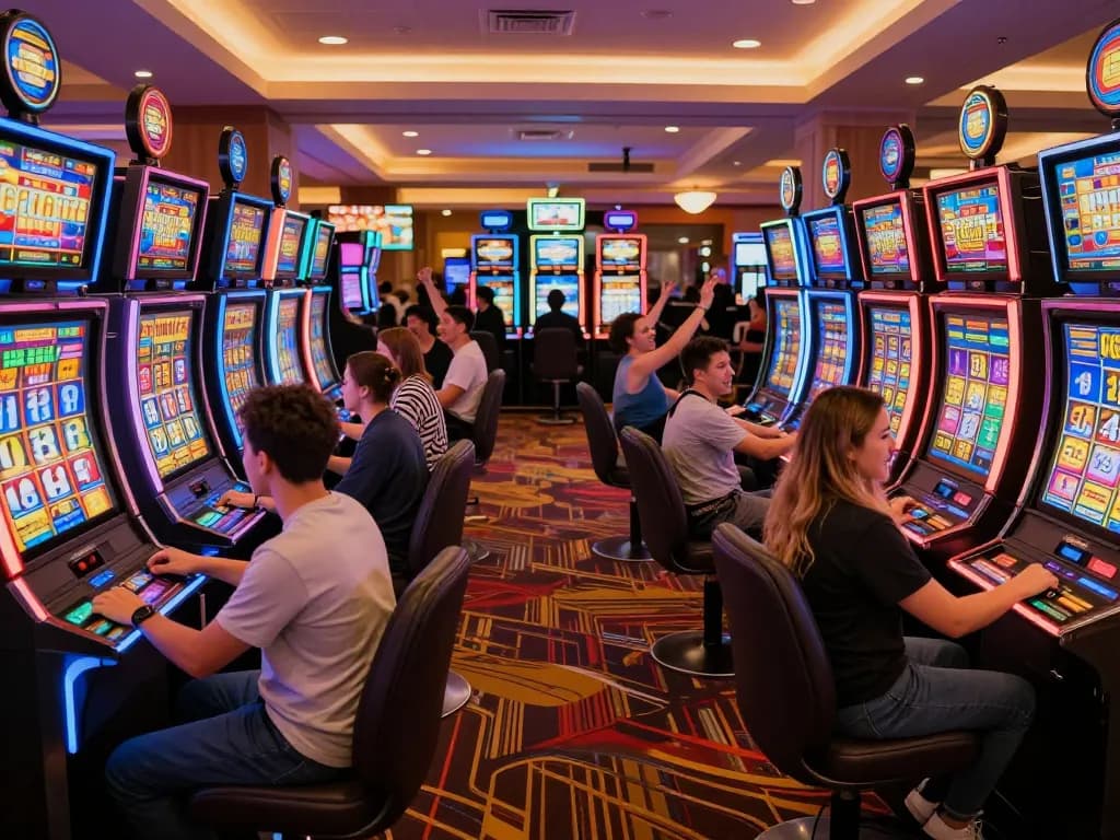 Players enjoying exciting spins at a vibrant situs slot area in a lively casino environment.