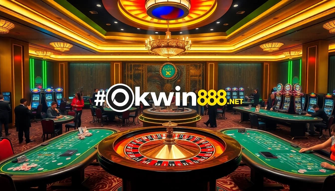Experience the excitement of winning at https://okwin68.net/ with vibrant casino gaming visuals including roulette and poker.
