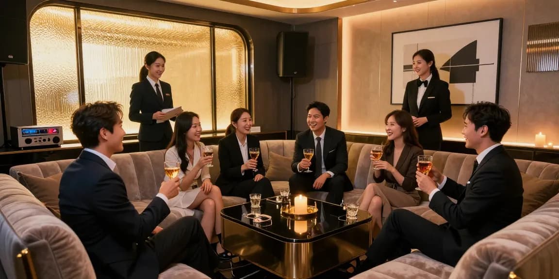 강남쩜오에서 고급스러운 프라이빗 노래방 룸에서 즐거운 시간을 보내는 모습