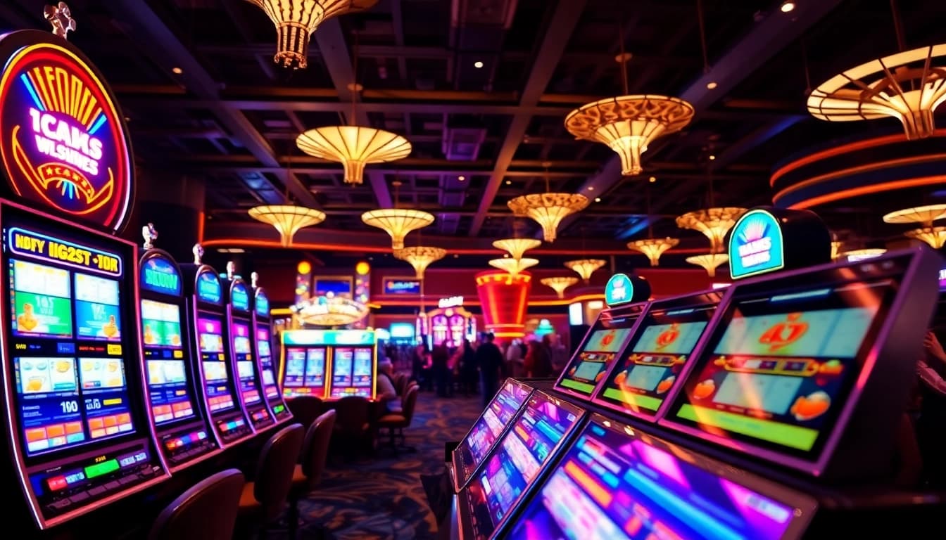 Menangkan ibet44 slot dengan mesin slot berwarna cerah di kasino yang ramai.