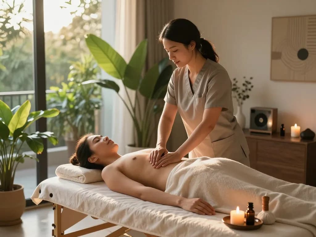 Professional massage therapy at home with a therapist from https://www.maxim-anma.net providing a calming Thai massage.