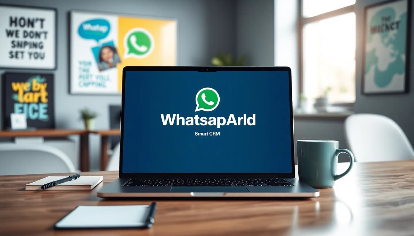 Enhance customer engagement with WhatsApp Smart CRM interface in a professional workspace setup.