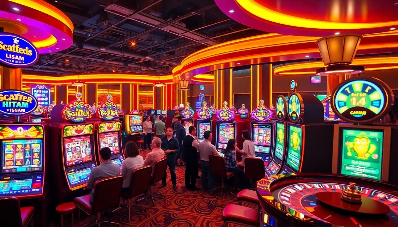 Engaging players enjoying slot demo scatter hitam at a lively casino, highlighting the excitement of gambling.