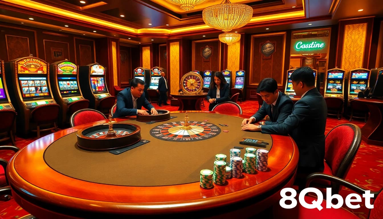 An engaging poker game at a luxurious casino table illustrating the thrill of 8qbet gaming experience.