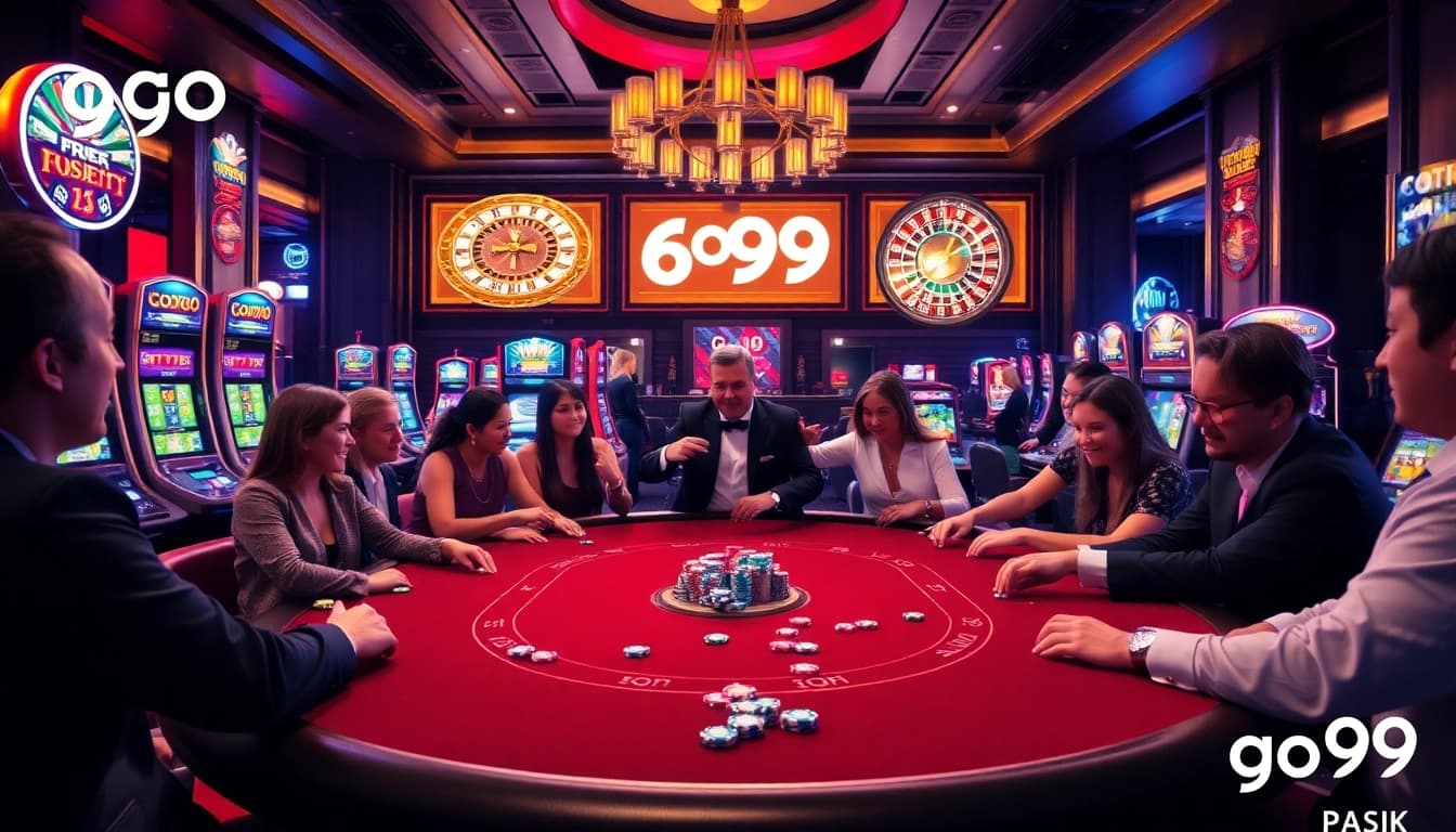Exciting gambling atmosphere showcasing go99 poker action at a luxurious casino.
