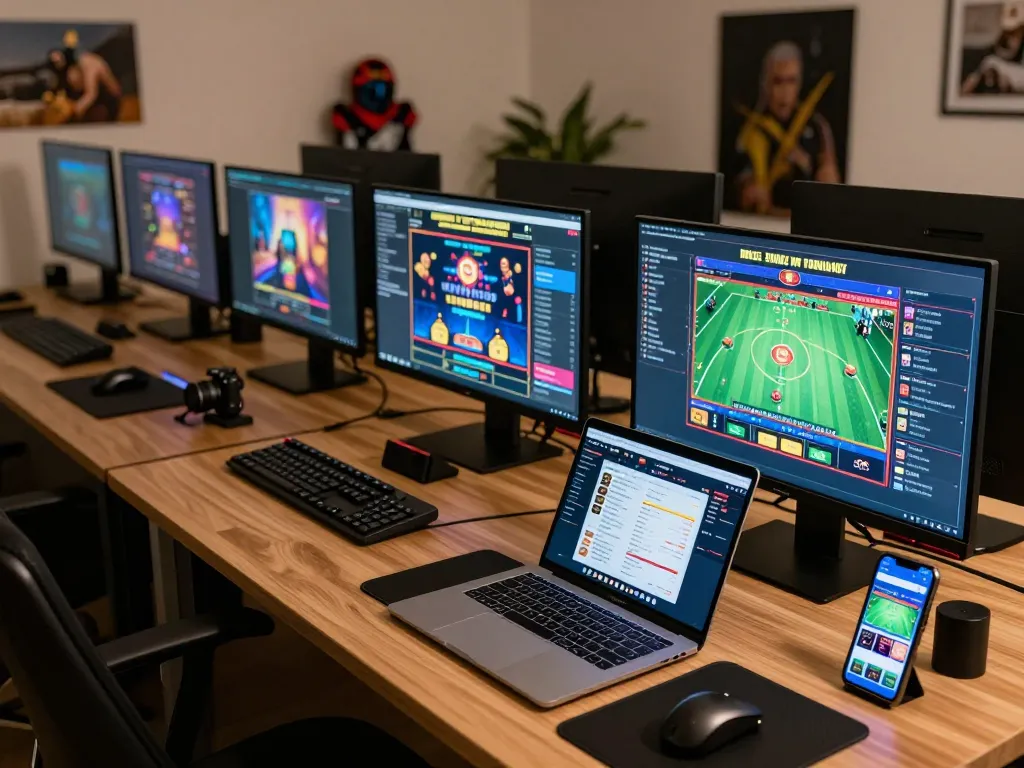 Engaging online gaming scene showcasing https://tr88.baby/ on multiple screens with sports betting and casino games