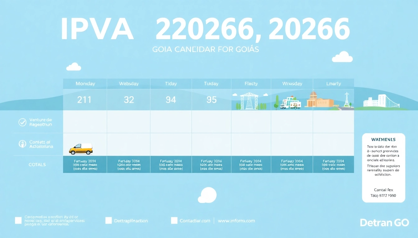 IPVA 2026 calendar infographic showcasing important dates and payment details for Detran GO.