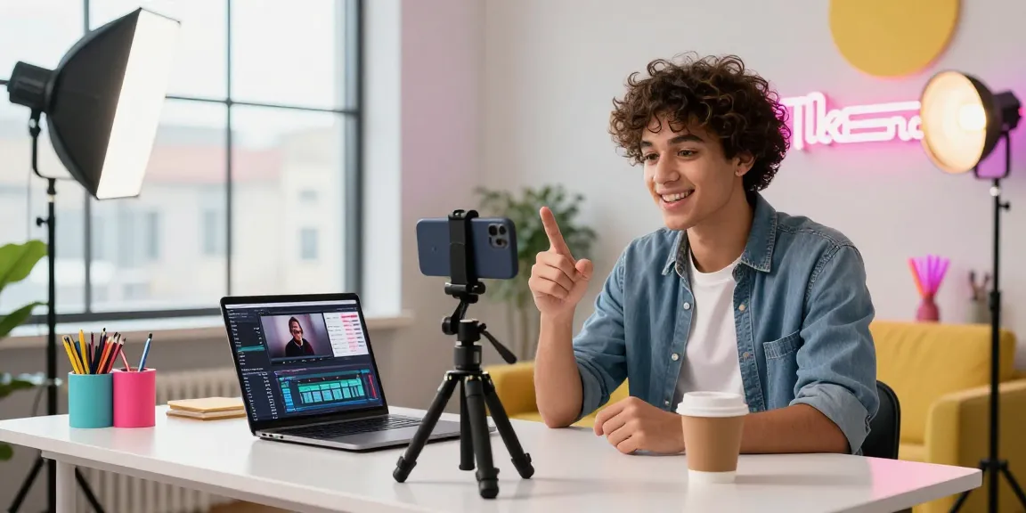 Creating engaging content by buying real TikTok views in a modern studio.