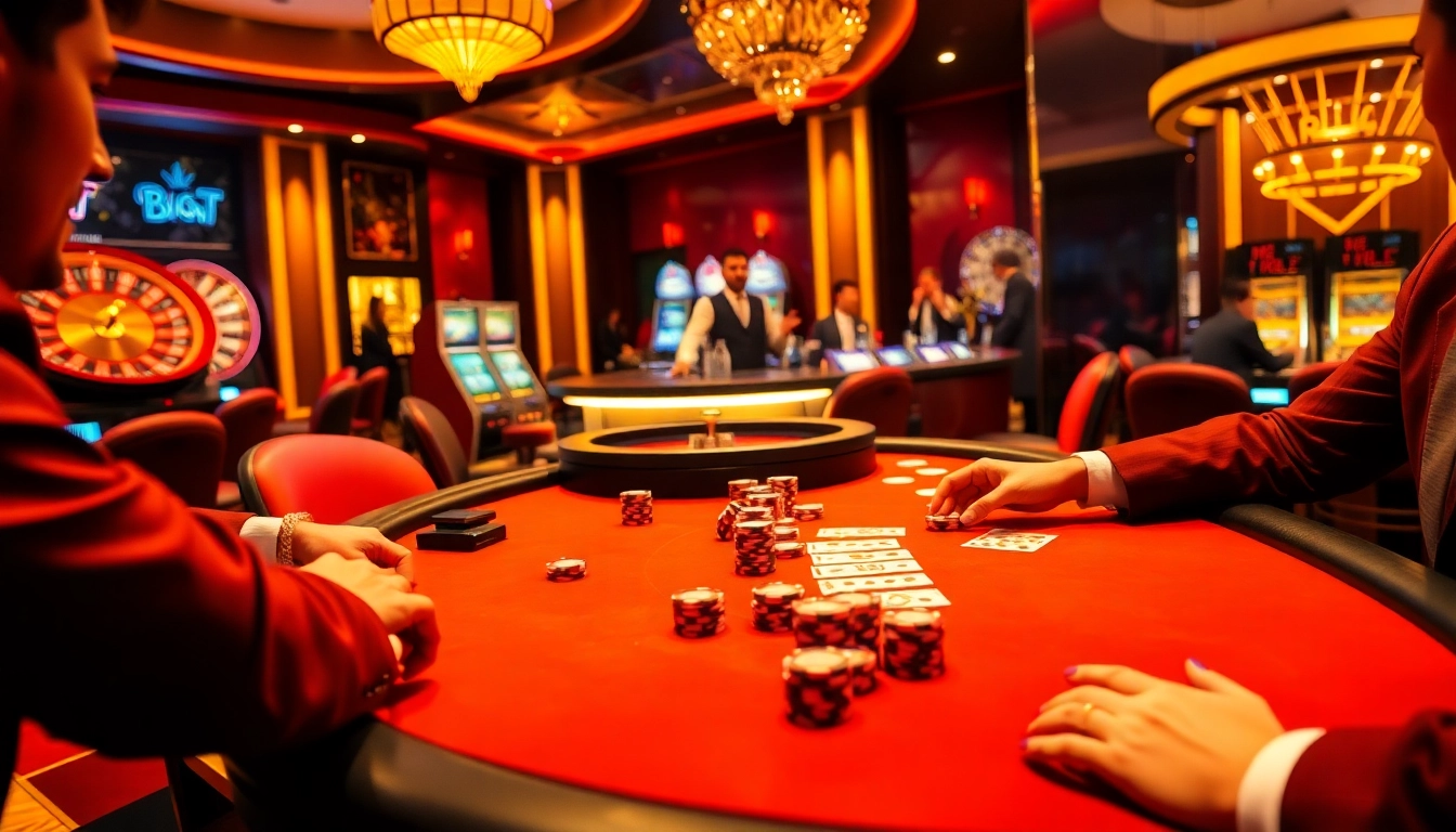 Players enjoy a thrilling poker game in a luxurious casino, focusing on a deposit 1000 moment.