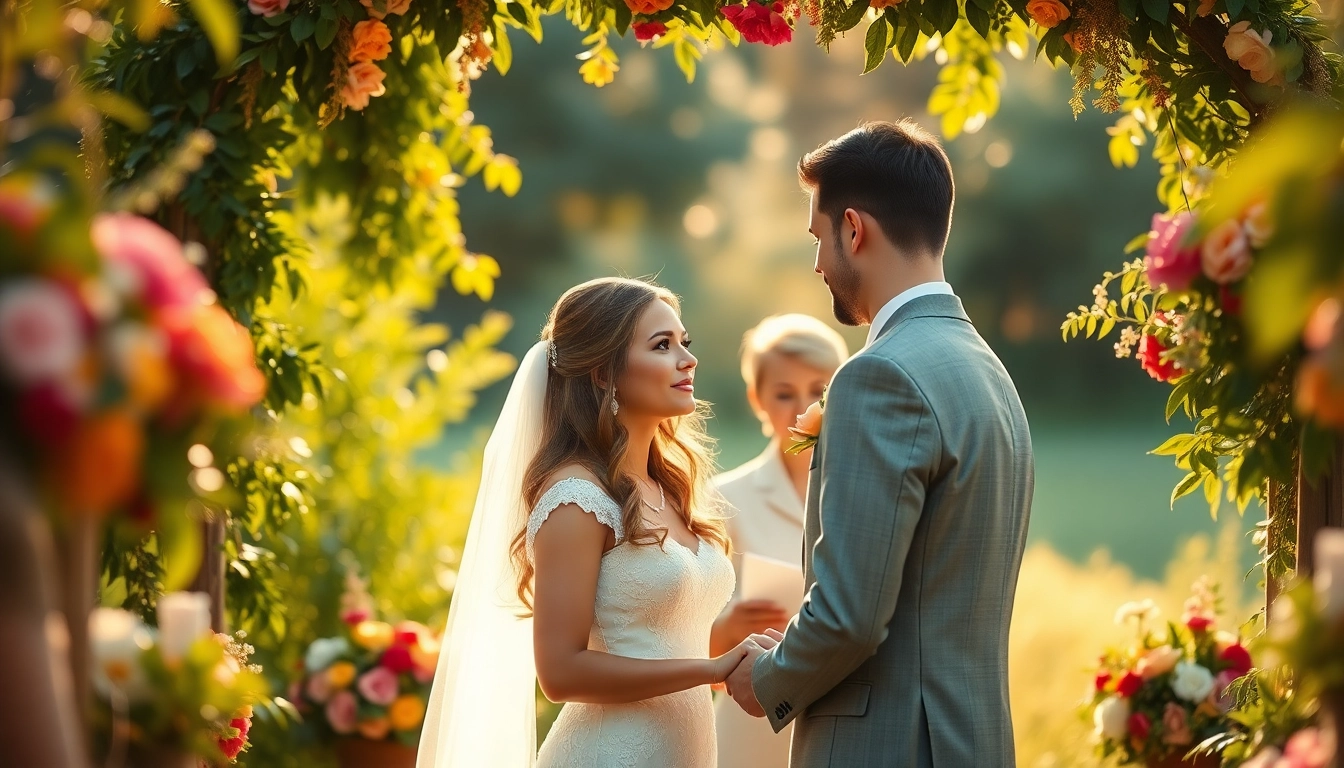 Wedding photographer documenting a couple's heartfelt outdoor ceremony surrounded by nature's beauty.