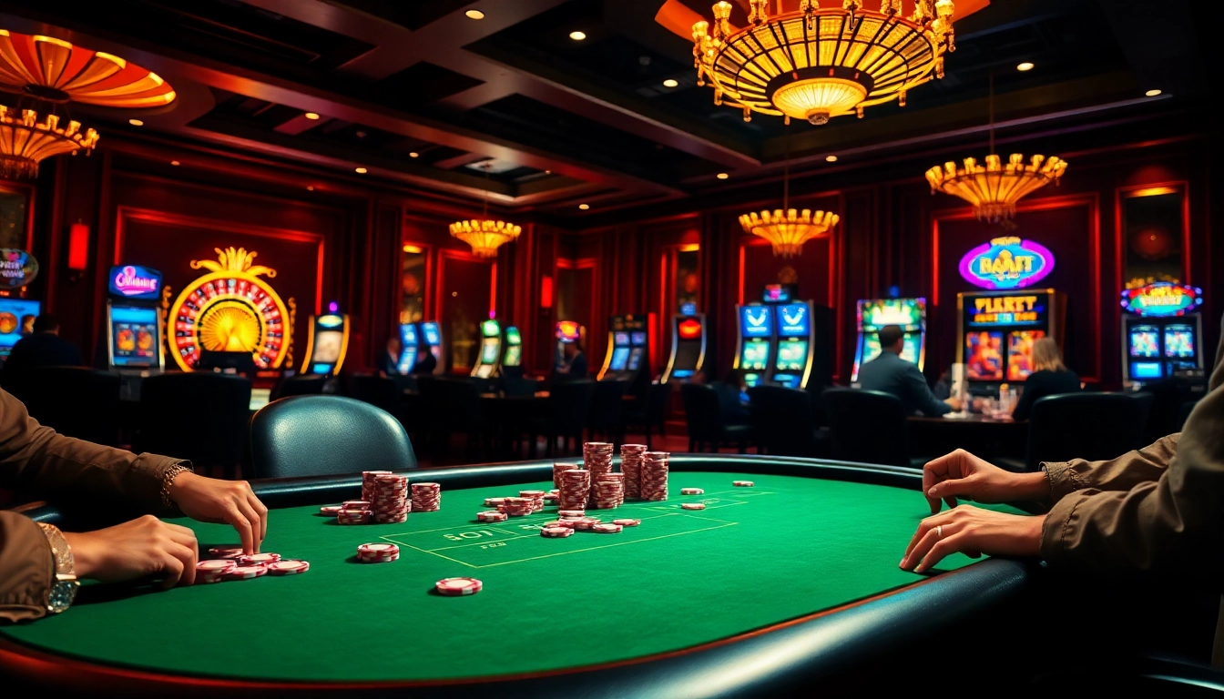 S8 players enjoying high-stakes poker with vibrant chips and roulette in a luxurious casino setting.