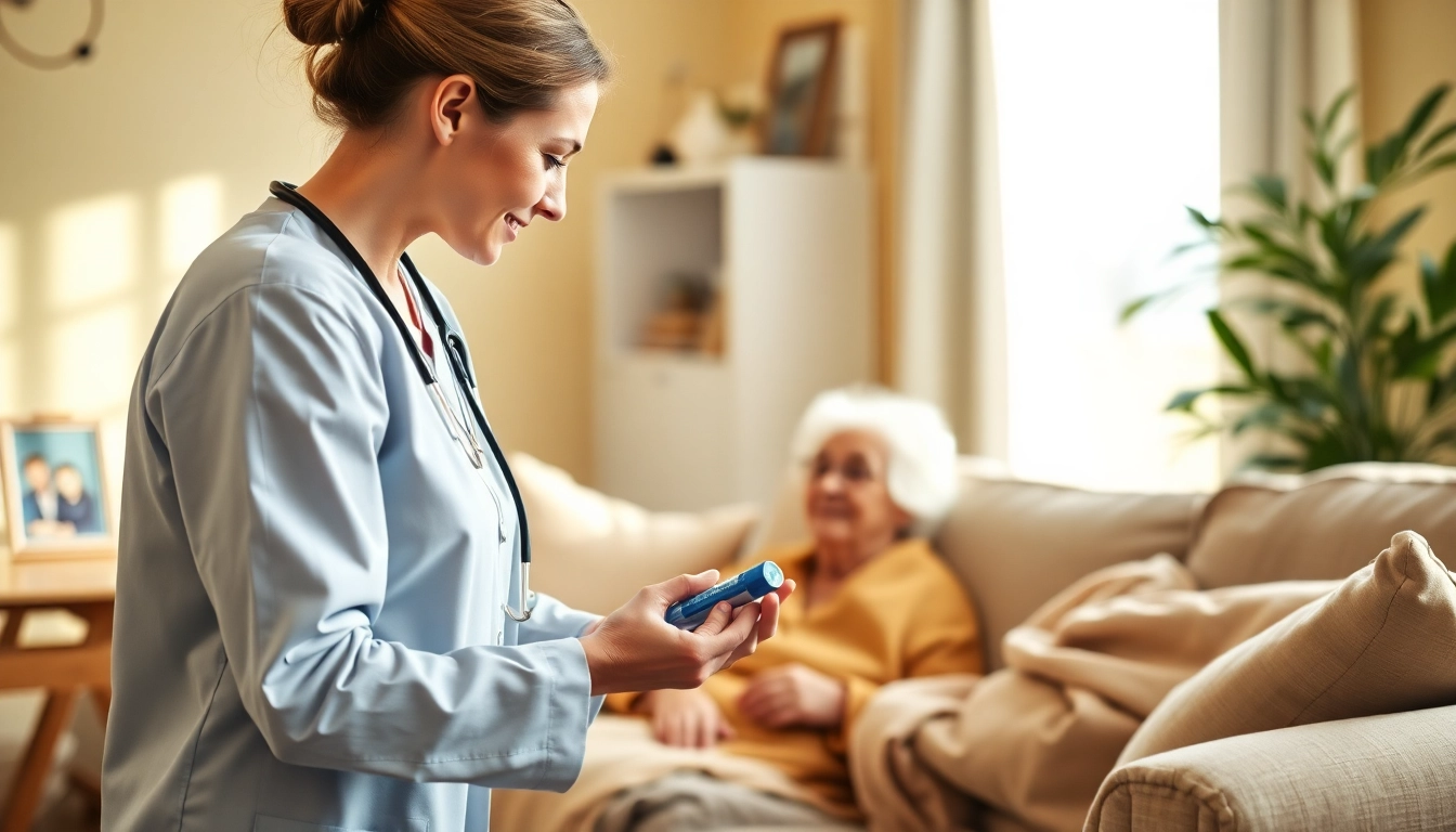 Offering in home health care near me, a caregiver engages with a patient in a warm home setting.
