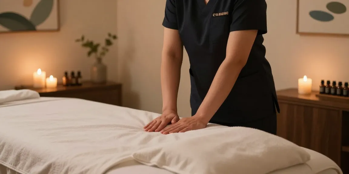 대치동마사지 편안한 마사지 테라피룸에서 테라피스트가 세팅을 준비 중인 모습