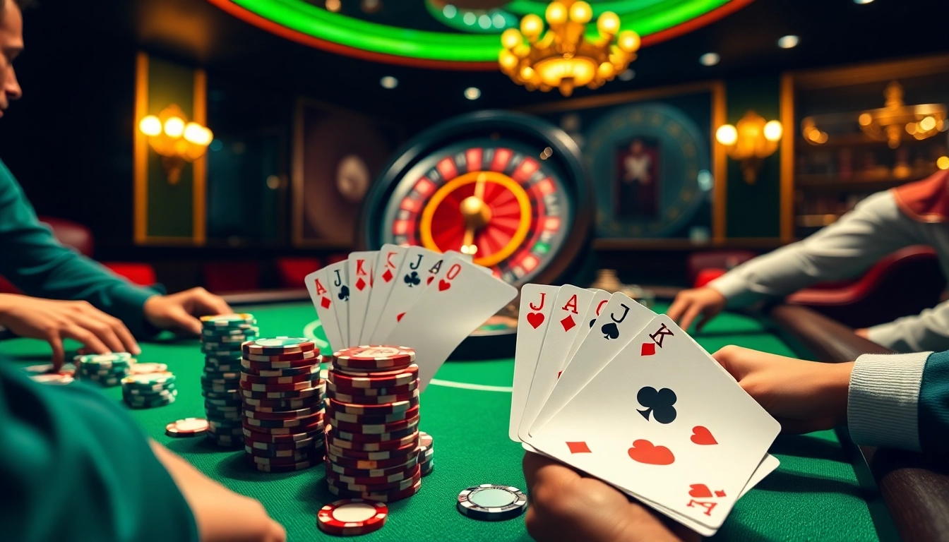 Bong88.casa offers a thrilling online casino experience highlighting poker action and vibrant gaming atmosphere.