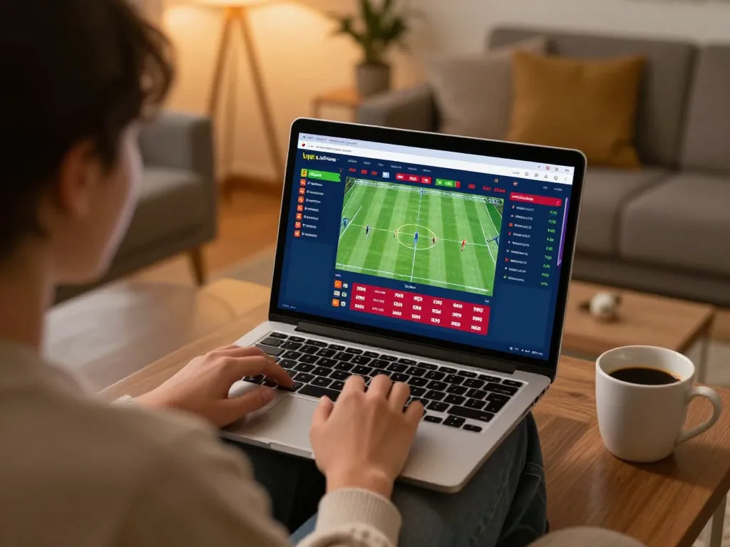 Engaging online betting scene depicting keonhacai 5 user strategy and excitement from a cozy home