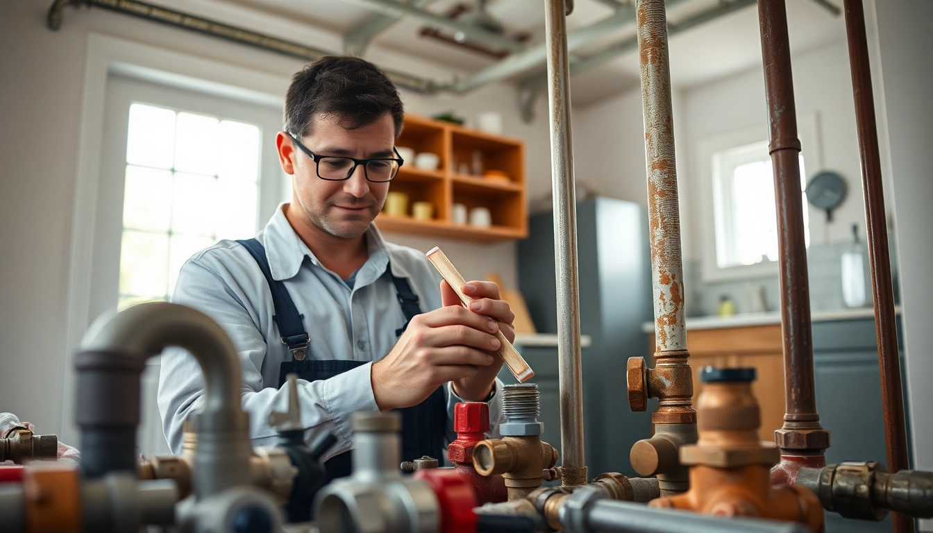 Effectively showcasing whole house repiping services Clearwater FL, a professional plumber inspects new piping.