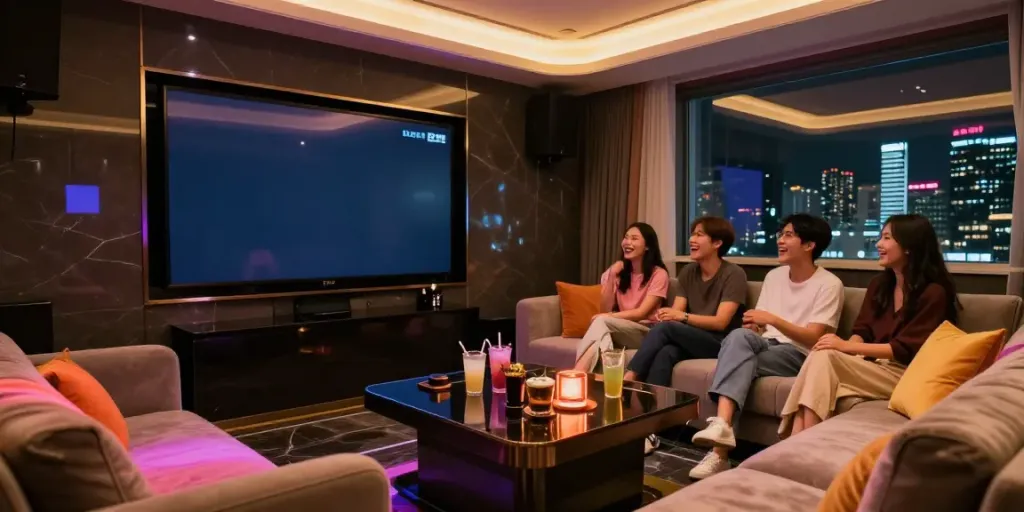 강남 도파민의 모던한 카라오케 룸, 친구들과의 즐거운 시간과 품격 있는 분위기