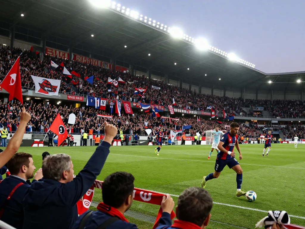 Exciting Cakhiatv soccer match scene with players in action and passionate fans celebrating.