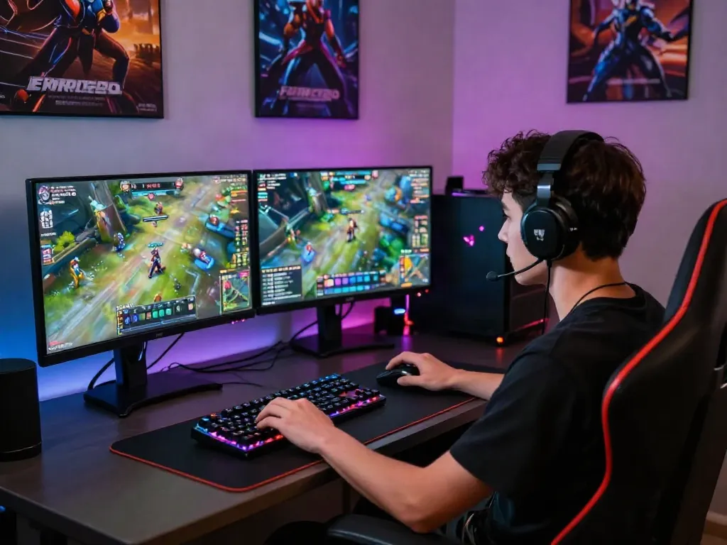 Youth engaging in online gaming, showcasing DJARUMBOS LINK ALTERNATIF in an immersive gaming setup.
