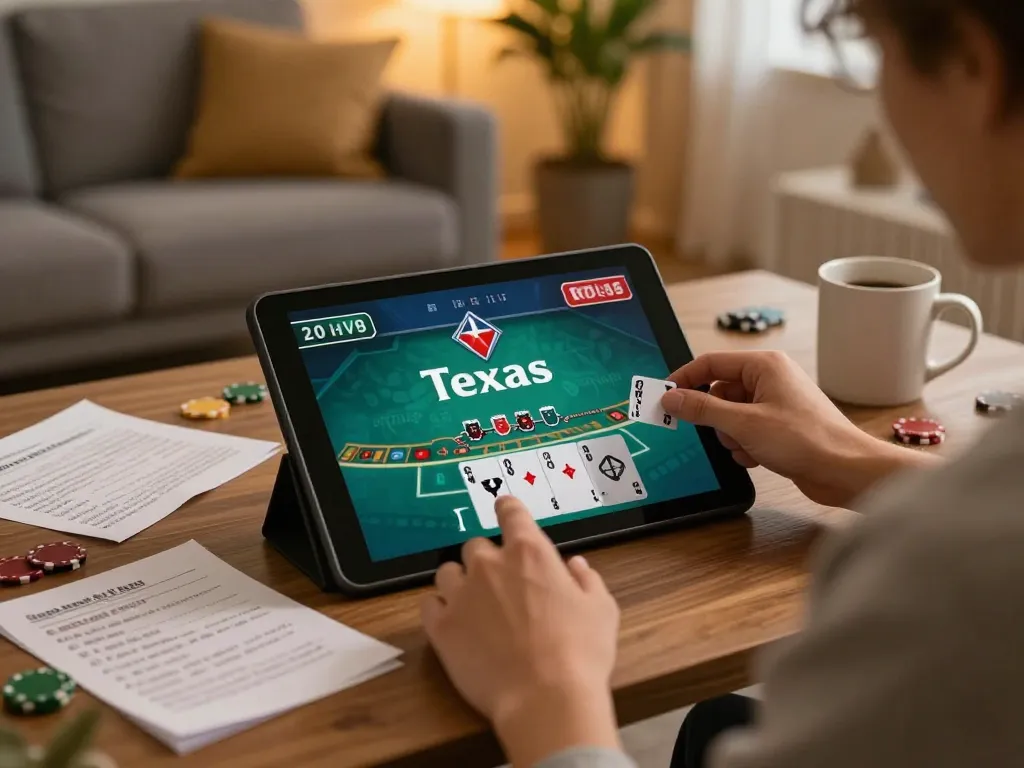 Experience the thrilling 789win link while playing Texas Hold'em in a cozy home setting.