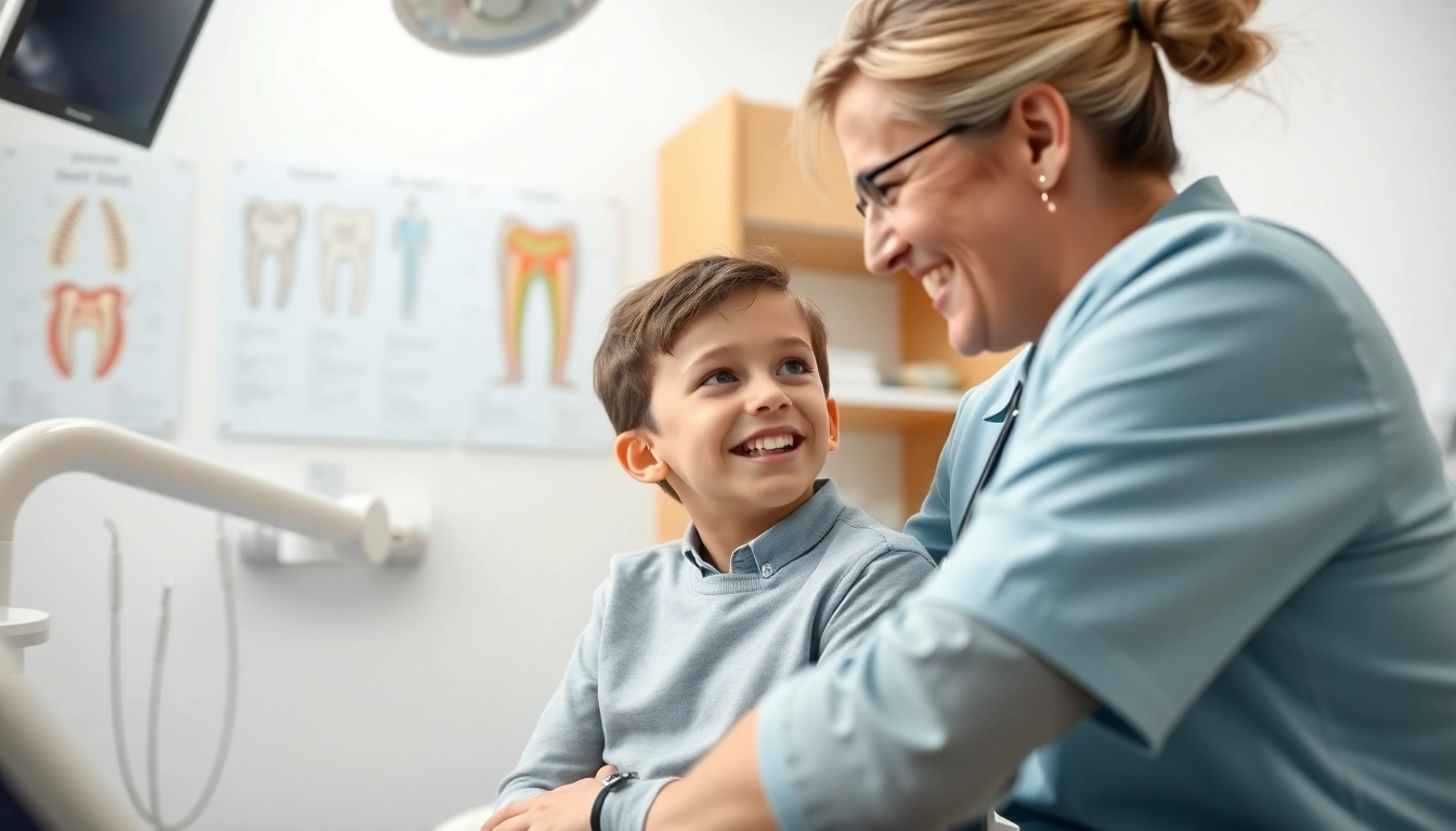 Edmonton orthodontist consulting a young patient in a modern dental office setting.