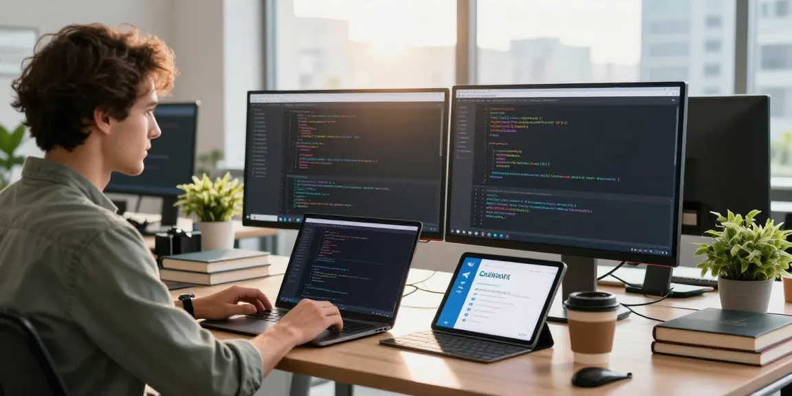 Explore seamless 纸飞机下载 with a modern developer in a vibrant workspace.