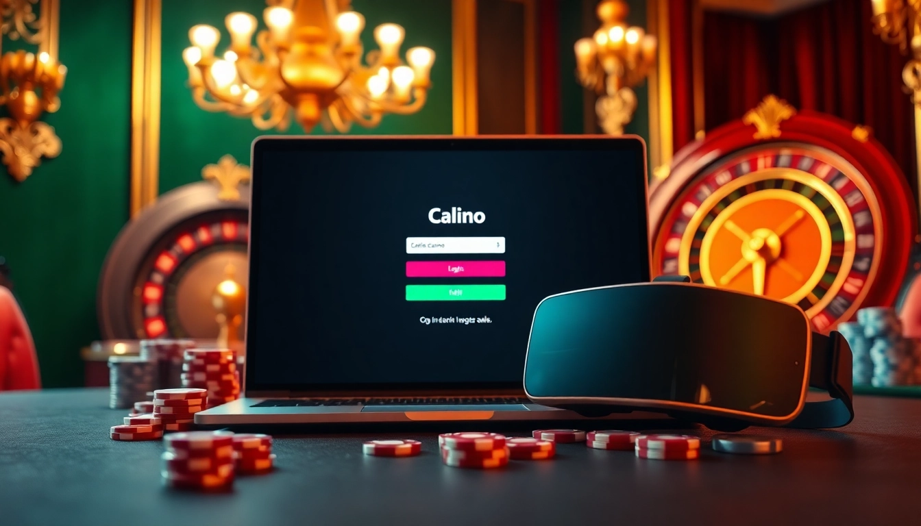 Login to an elegant online casino with a luxury ambiance, featuring roulette and poker chips.