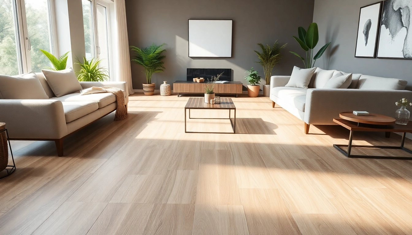 Bright and elegant waterproof vinyl flooring enhances a modern living room ambiance.