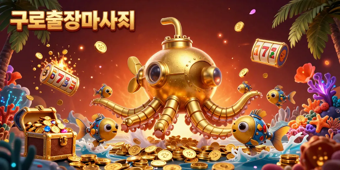 Experience thrilling gambling with 구로출장마사지 amidst vibrant, floating slot reels and gold coins.