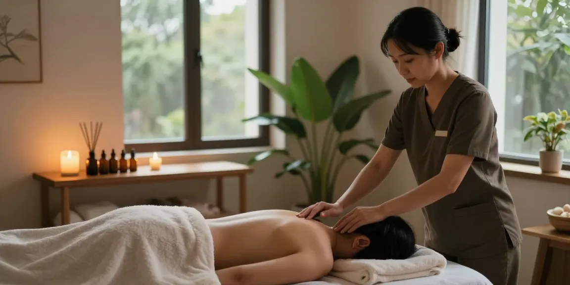 대치동마사지 전문 스튜디오에서 편안한 환경 속 고객이 힐링하는 장면