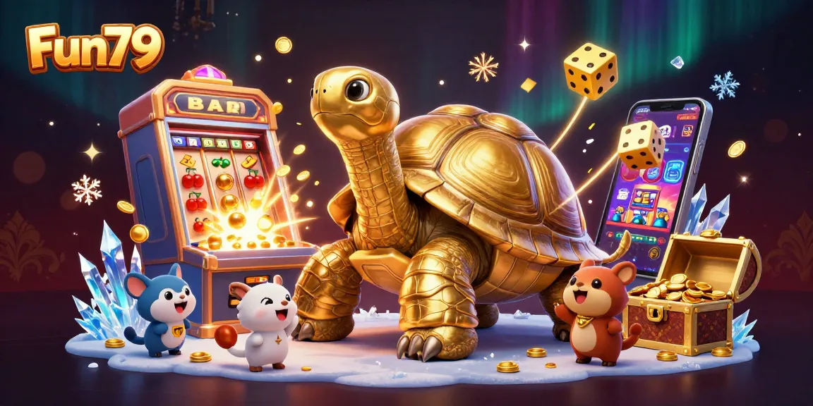 Play thrilling casino games at Fun79 with a vibrant 3D collage of pinball, slots, and joyous characters.