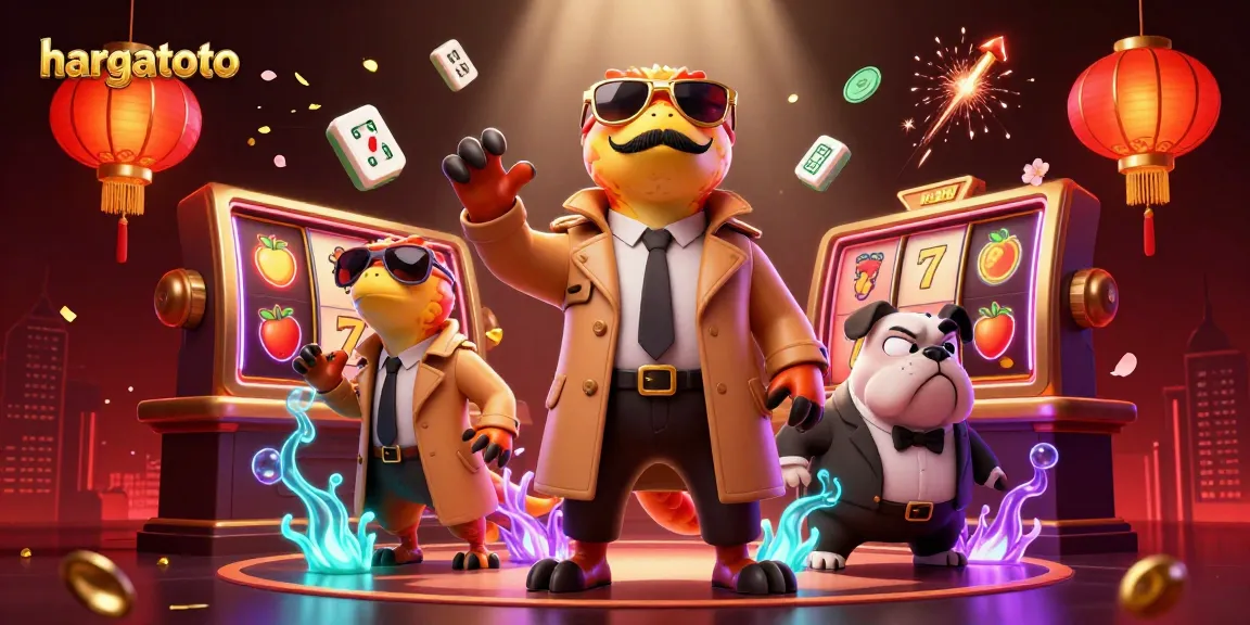 Experience the thrill with hargatoto's vibrant slot reels and animated casino scene.
