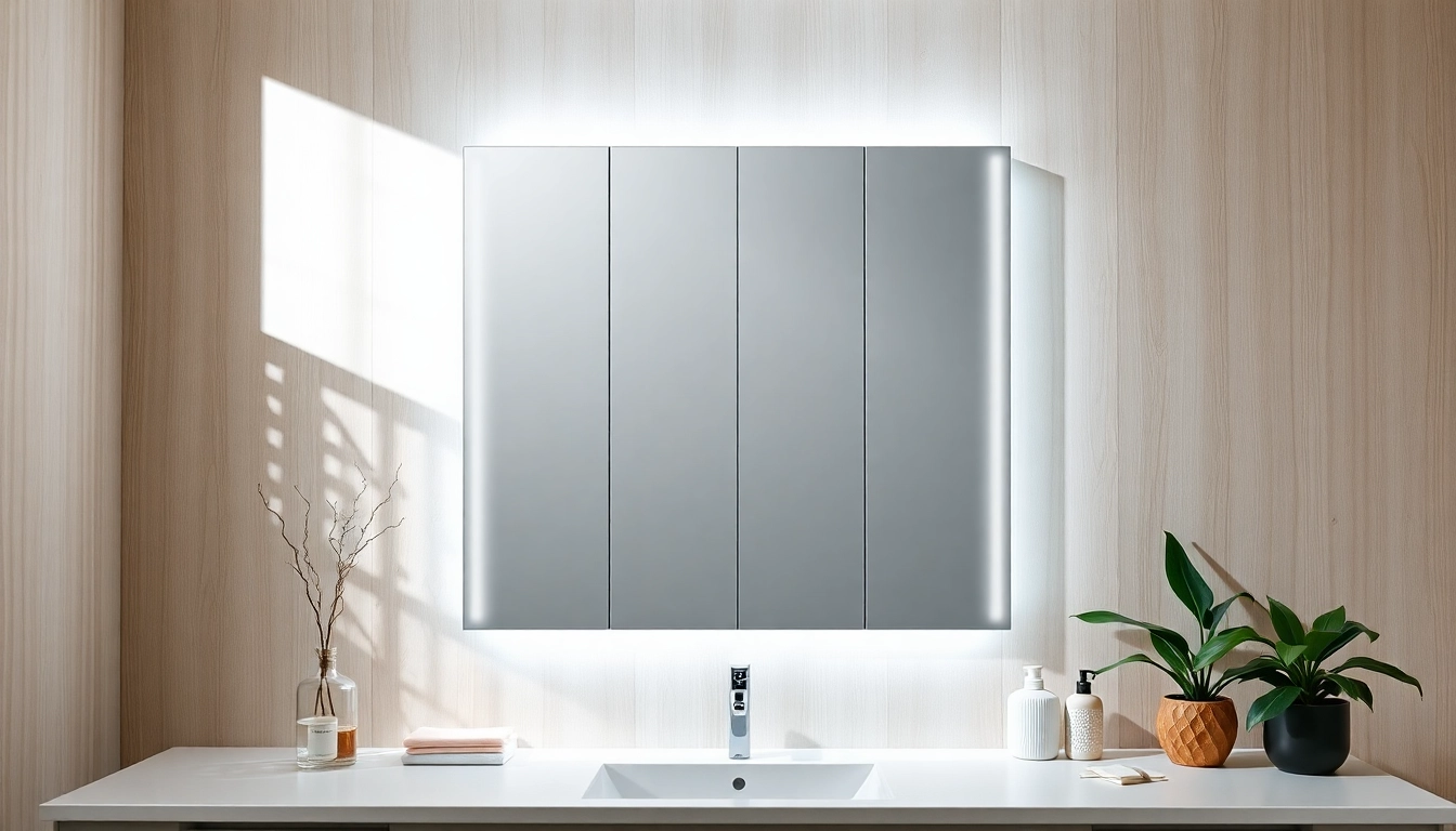 Modern spiegelschrank led mit eleganter Beleuchtung im Badezimmer.