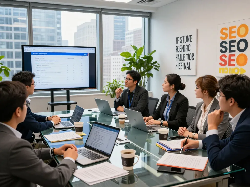 SEO Company in NYC team collaborating on strategies in modern office.