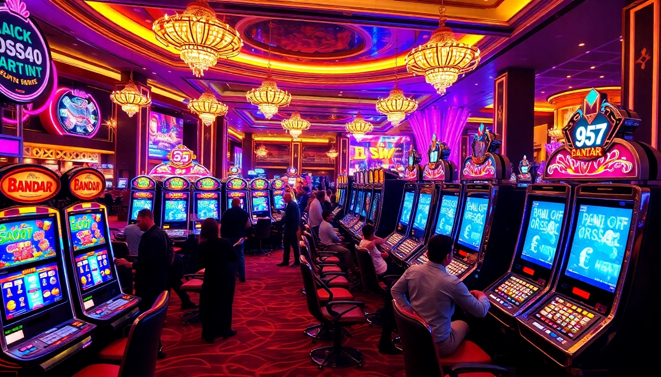 Bandar slot machines offering vibrant gameplay in a bustling casino atmosphere.