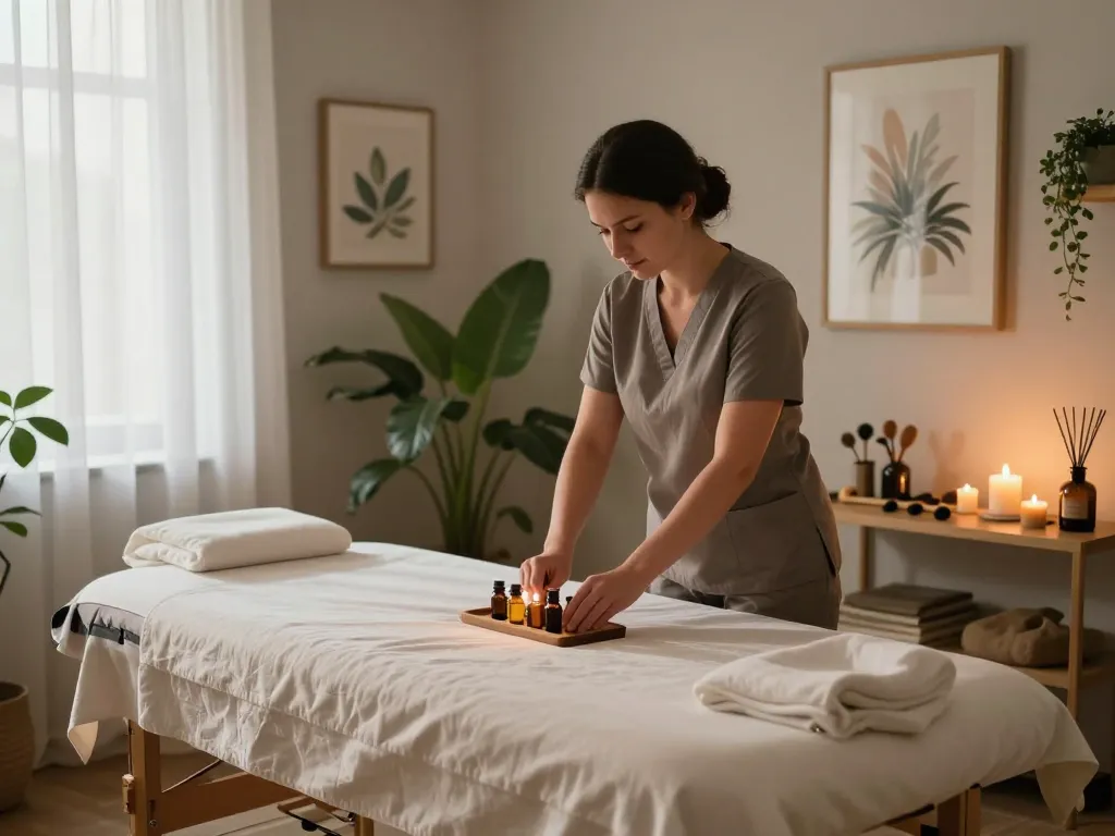 Relaxing Swedish massage session at a serene studio featuring a calm atmosphere and professional therapist, showcasing 천안스웨디시 experience.
