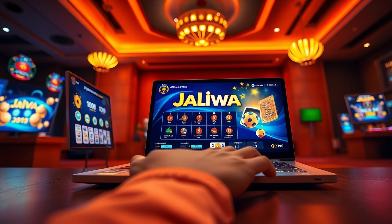 Engaging player participating in the jalwa lottery on a modern laptop, showcasing excitement and accessibility.