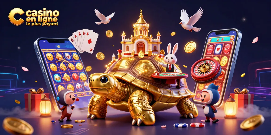 Découvrez le casino en ligne le plus payant avec une tortue géante à casino, des pièces d'or et un croupier.