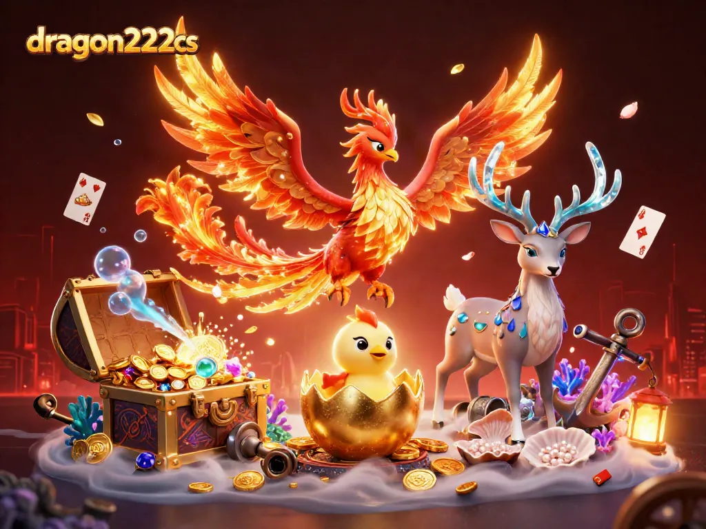 Engage with thrilling gameplay at dragon222cs featuring a phoenix scene filled with casino action elements.