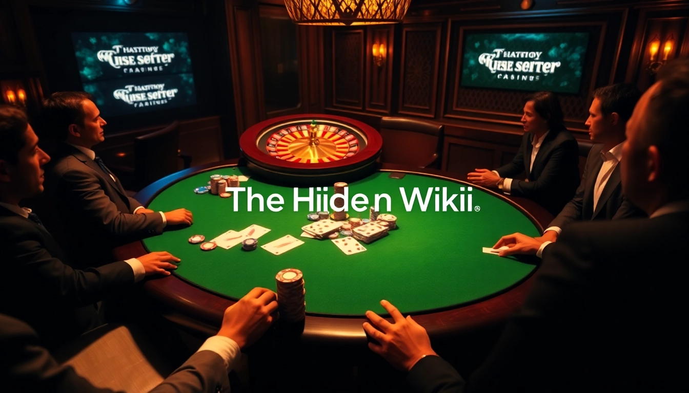 Playing cards and chips at a luxurious poker table in The Hidden Wiki casino concept.